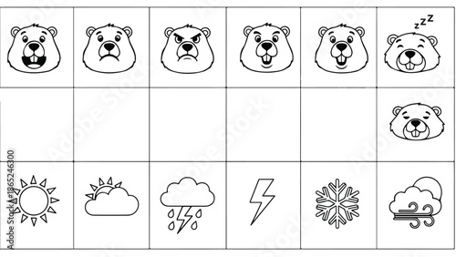 bear heads and various weather icons in grid