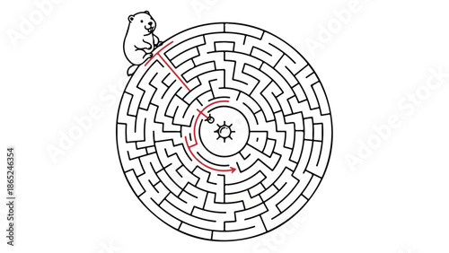 A bear navigates a circular maze to the sun