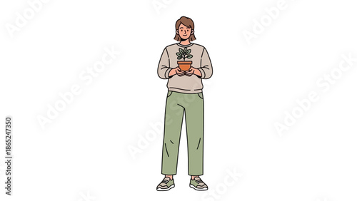 Person Holding Potted Plant, Sustainable Living, Organic Growth, Minimalist Style