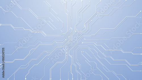 Futuristic circuit board design on clean backdrop with blue geometric patterns. Modern digital template for technology concepts, semiconductor industry, and innovation posters. Vector background.