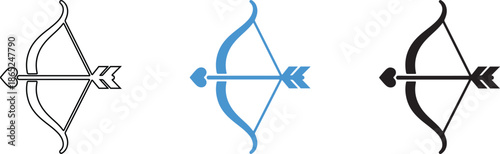 Collection of Bow and Arrow Icons in Monochrome and Blue Styles
