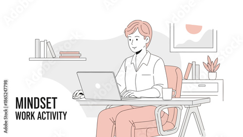 Person working on laptop at desk, modern home office setup, productivity and focus