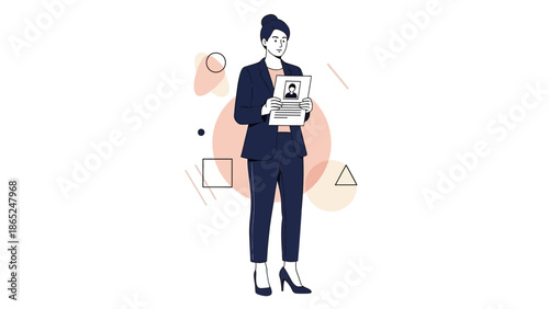 Professional Woman in Suit Holding Resume, Business Concept