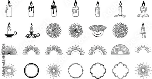Elegant candle and floral line art designs for creative projects and decor inspiration