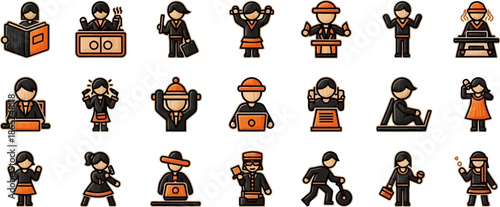 Working People Character Icons (Core Set) for Business UI, HR and Productivity Apps