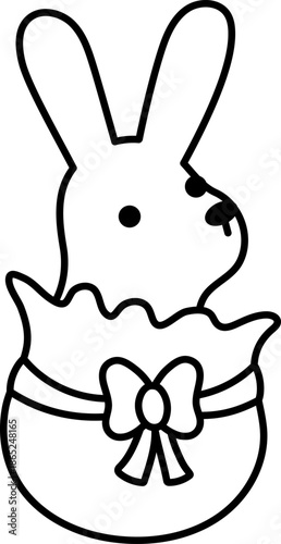 Vector Easter chocolate bunny in egg shaped packaging with bow. Funny rabbit line icon. Cute spring or farm animal black and white illustration for kids. Funny hare clipart or coloring page