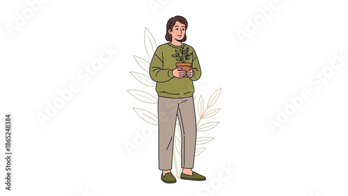 Person Holding Potted Plant, Botanical Illustration, Lifestyle Concept