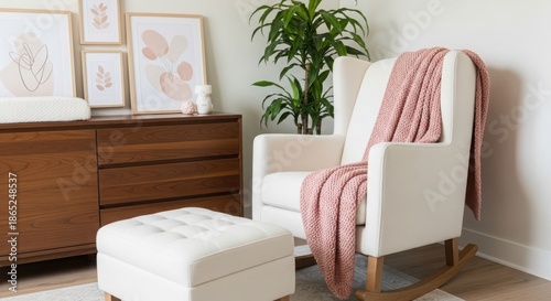 Cozy nursery corner with rocking chair
