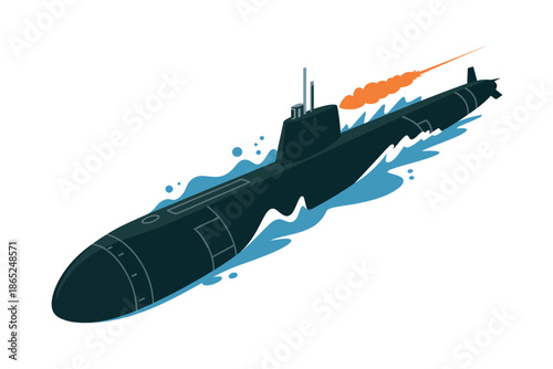 A submarine launches a missile while moving through the water.