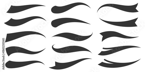 Swoosh tails for baseball team logo. Swash font lines for sport design. Calligraphic vintage vector decoration. Retro brush strokes. Curve ribbons and flourishes.