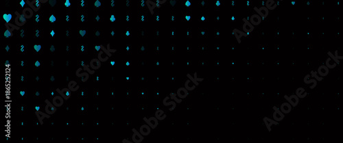 Dark Blue, Green vector layout with elements of cards. Colorful gradient with signs of hearts, spades, clubs, diamonds. Design for ad, poster, banner of gambling websites.