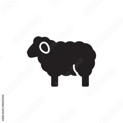 A simple black silhouette of a sheep, featuring its distinctive woolly fleece and a circular eye detail