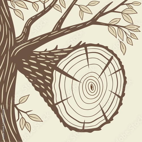 Tree Trunk Cross Section with Growth Rings Illustration