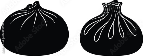 Two black onion silhouettes a culinary illustration on transparent background