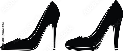 Elegant high heel shoes pair black and white design on transparent background silhouette