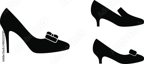 Black high heel shoes pair elegant footwear design on transparent background silhouette
