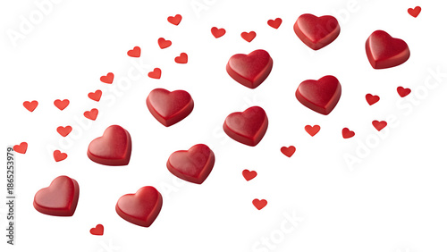 Red Heart Shapes Floating on Soft Pink Background, Minimal Romantic Concept