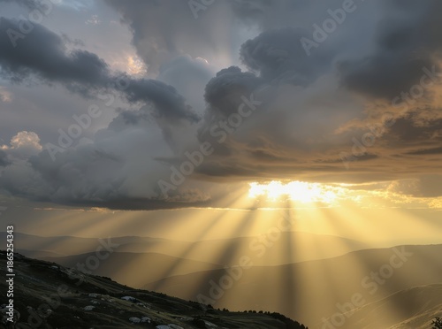 Majestic Rays of Light Breaking Through Dramatic Cloudy Sky