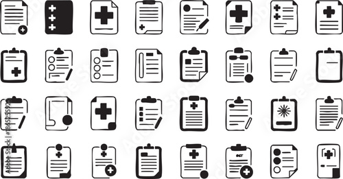 Collection of medical icons displayed in a grid pattern on a white background