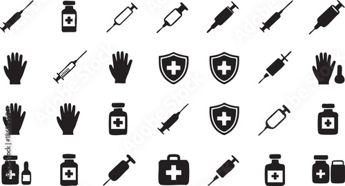 Medical icons collection featuring various symbols and elements related to health and medicine