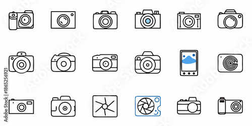A Set Of Icons For Different Types Of Cameras For SVG Line Icon Set – Editable Vector Icons
