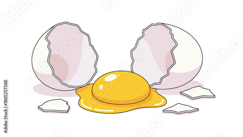 A vector illustration of a cracked egg with yolk spilling out