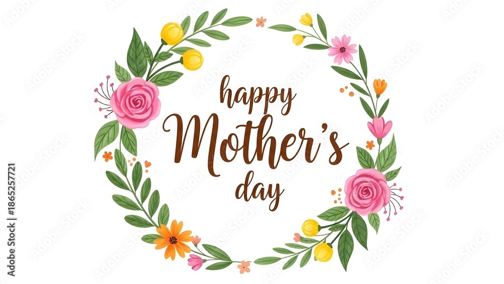 Fototapeta premium Happy mother's day floral wreath greeting card