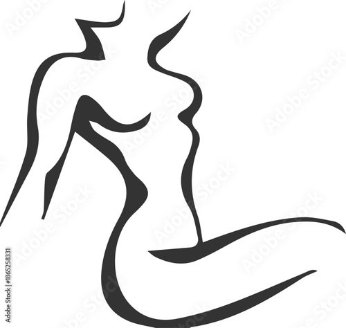 minimalist female body line art silhouette abstract woman figure drawing with continuous black curves on white background