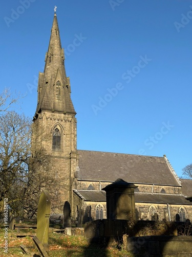 Old church and surrounding graveyard in the village of Holcombe in the borough of Bury Greater Manchester. 