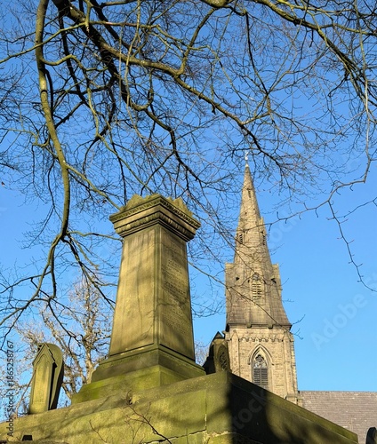 Old church and surrounding graveyard in the village of Holcombe in the borough of Bury Greater Manchester. 