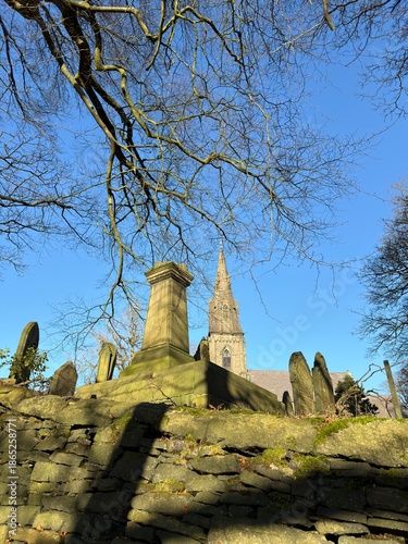 Old church and surrounding graveyard in the village of Holcombe in the borough of Bury Greater Manchester. 