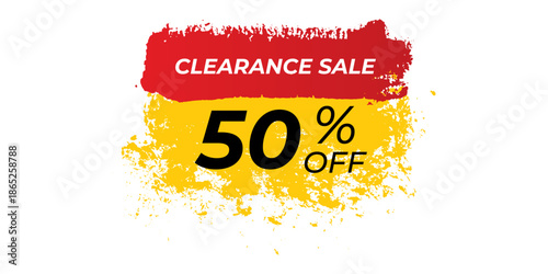 Photos Red and yellow brush stroke background with text clearance sale and 50 percent o