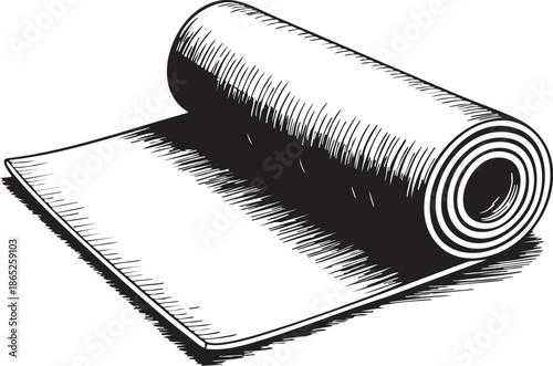 Rolled up yoga mat illustration is isolated on a white background, symbolizing fitness and wellness concepts, perfect for exercise and mindfulness themes.