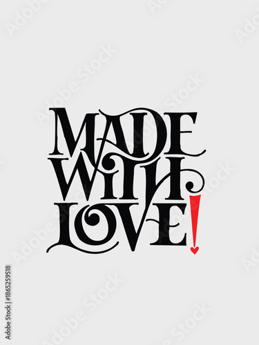 Made in Love Label Vector Illustration, Romantic Product Tag with Heart Icon for Handcrafted Items and Wedding Gifts
