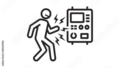 Running figure with energy bolts pointing to calculator isolated on transparent