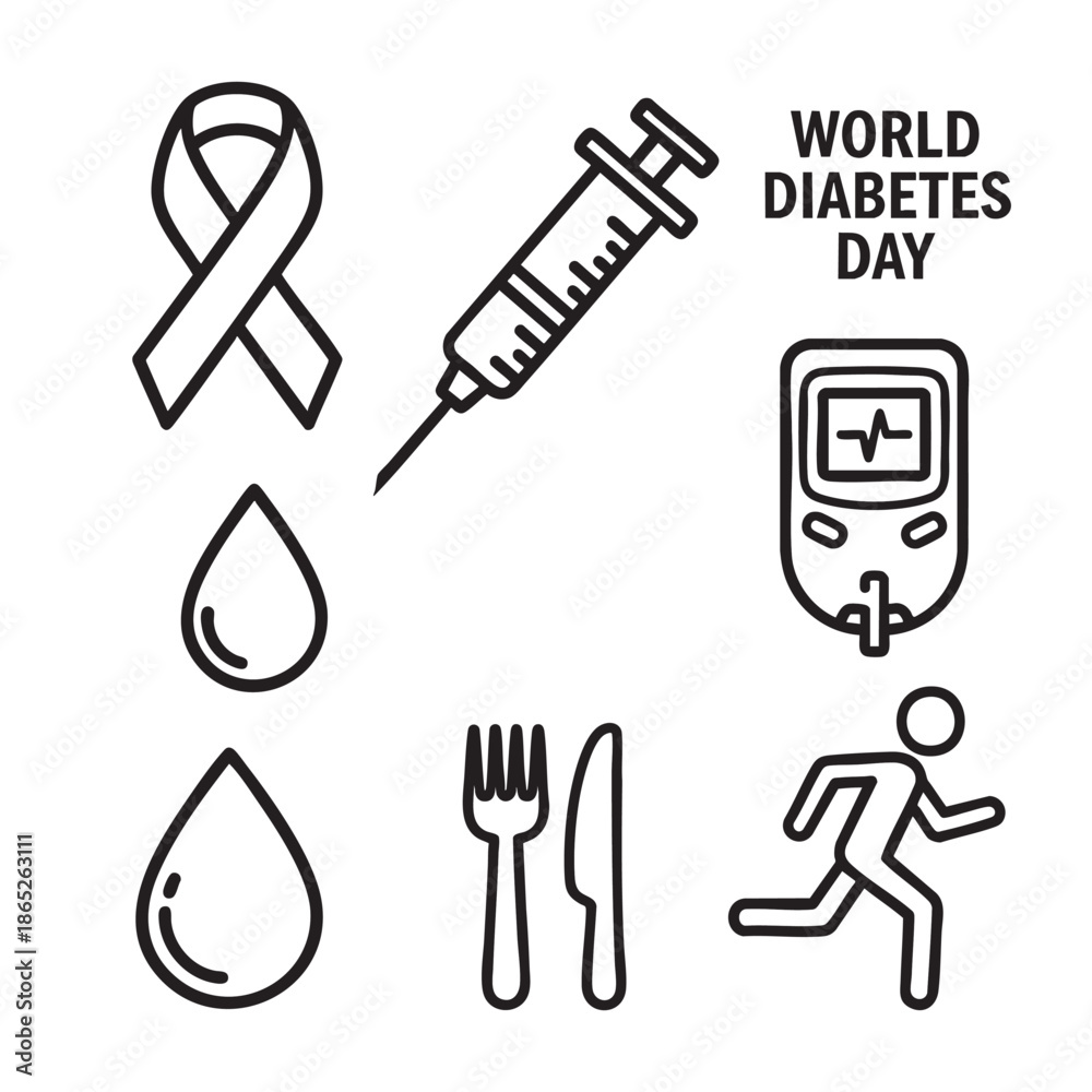Obraz premium Vector illustration of diabetes awareness and healthy lifestyle elements