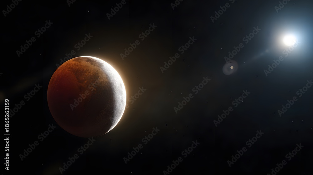 Obraz premium Celestial Alignment Awe Inspiring Lunar Eclipse Captures Cosmic Scale and Dramatic Space Atmosphere