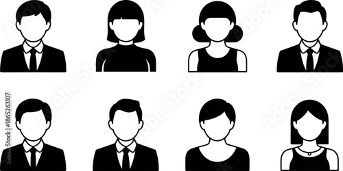 Black and white illustrations of diverse people icons