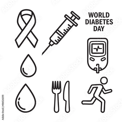 Vector illustration of diabetes awareness and healthy lifestyle elements