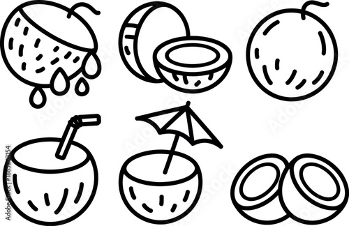 Coconut and coconut drinks illustrations