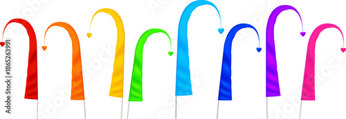 Set of Colorful Decorative Festival Flags with Curved Shapes, Bright Vertical Banners for Celebrations, Events, and Outdoor Design