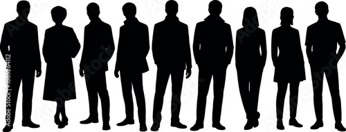 silhouette of people standing in a row on white background