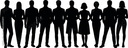 Silhouettes of people standing in a row facing forward
