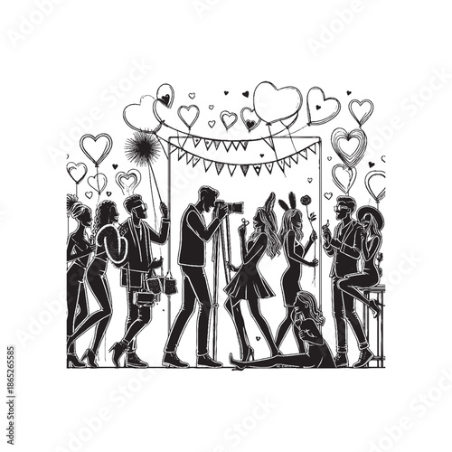 Valentine Photo Booth Line Art Vector