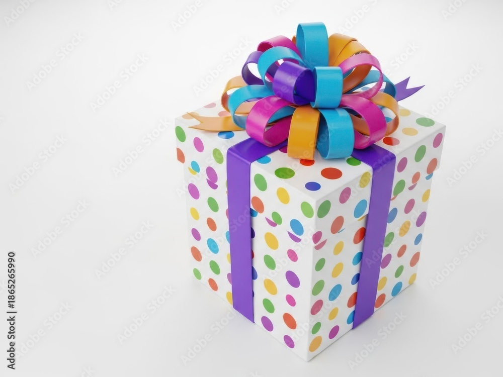 Obraz premium Colorful gift box with a bow on top isolated on white background for birthday or celebration