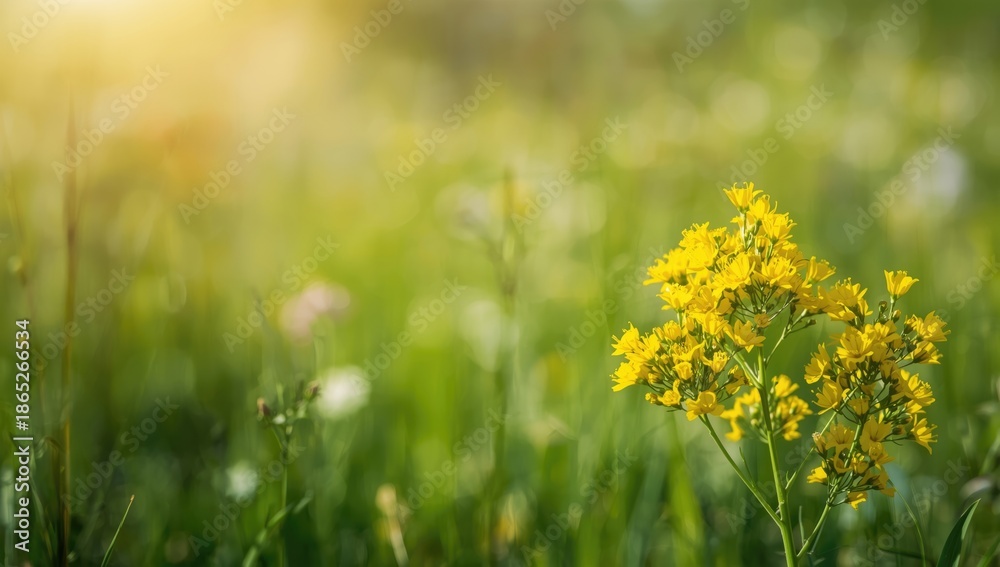 Fototapeta premium Detailed view of a goldenrod flower in a lush summer field, highlighting plant structure, World Nature Conservation Day