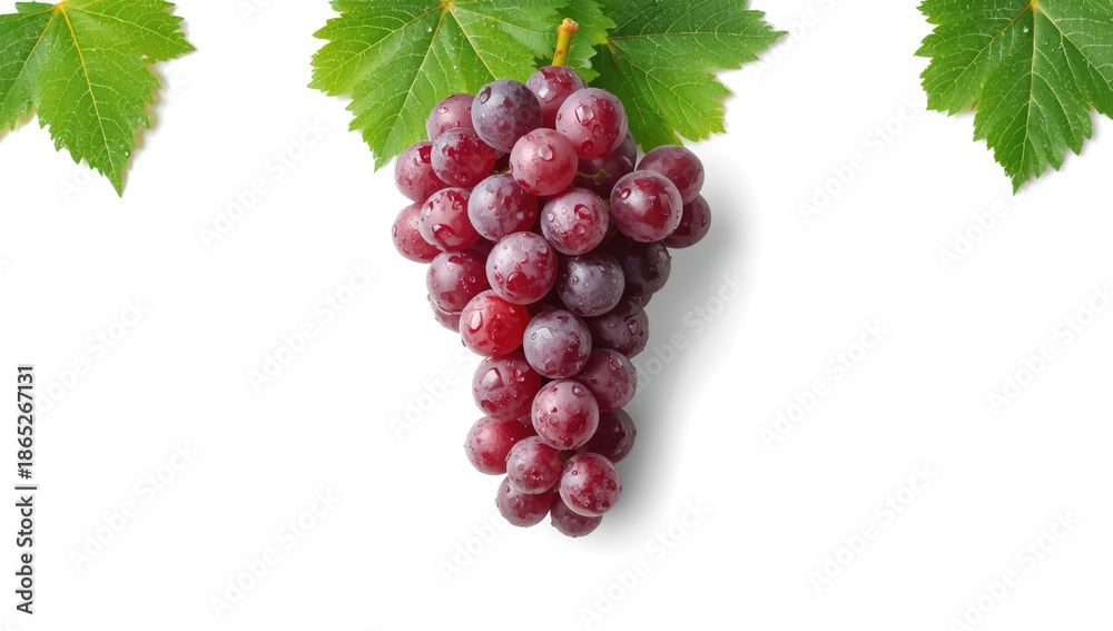 Fototapeta premium Single red grape on plain white backdrop, used for organic food marketing or fresh produce display