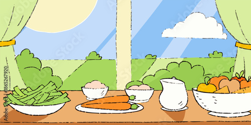 Rustic Farm-to-Table Dinner Setting with Fresh Vegetables