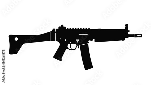 Silhouette of a modern assault rifle detailed black vector illustration