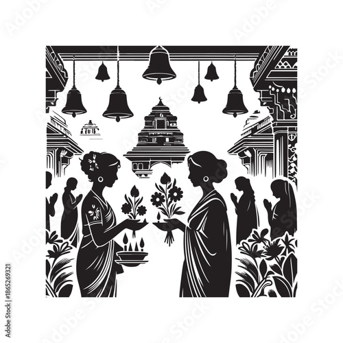 Cultural Music and Learning Illustration in Saree and Kurta